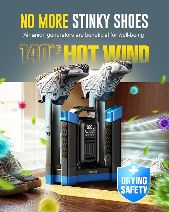 POPCHOSE Heavy-Duty Boot Dryer, Upgraded Shoe Dryer Helps Reduce Odor, Glove & Boot Warmer, Silent & Adjustable Timer