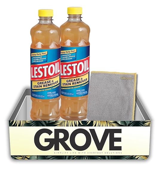 2x Lestoil No Scent Grease and Stain Remover 28 oz Liquid Bundle with Microfiber Cloth – Heavy Duty Oil and Laundry Treatment for Clothes and Surfaces – Gift Set (3 Items)