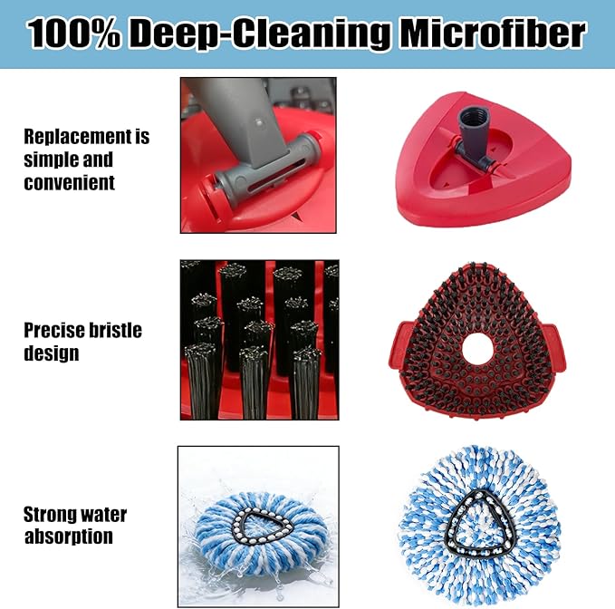 6PCS Spin Mop Replacement Heads,with Only Fit for RinseClean 2-Tank System,Machine Washable & Easy to Replace.Including 4 Spin mop Replacement Heads, 2 Brush Head