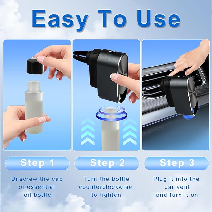 Smart Car Air Freshener Diffuser - 3 Adjustable Modes Automatic Car Diffuser for Essential Oils with 4PCS Essential Oil Refills Long-Lasting Scent