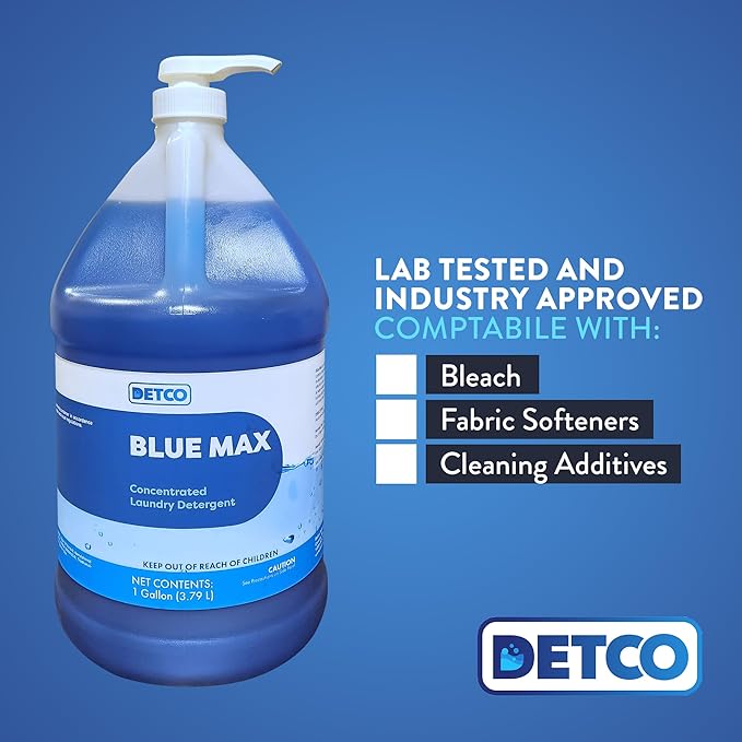 Blue Max Industrial-Strength Laundry Detergent Concentrate - Safely Clean 256 Loads Per Gallon, 1/2 Ounce Per Load, Heavy Duty Concentrated Commercial Formula, 1 Liquid Gallon Bottle, Pack of 1