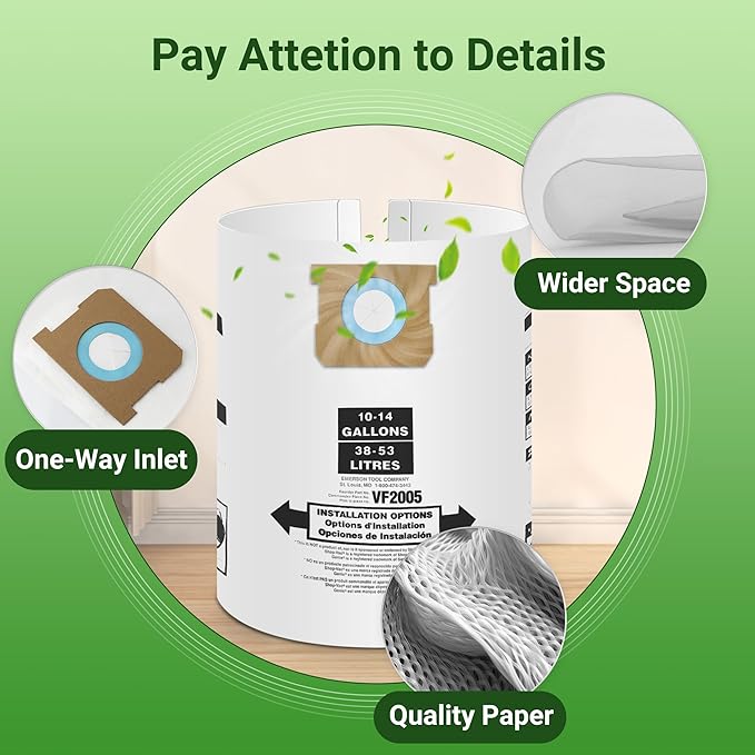 10 Pack Vacuum Bags Replacement for Shop Vac Bags 10-14 Gallon Type F 90662 9066200 9066233 and Type I 90672 9067200 9067233, PETOX High-Efficiency Disposable Vaccum Collection Filter Bags