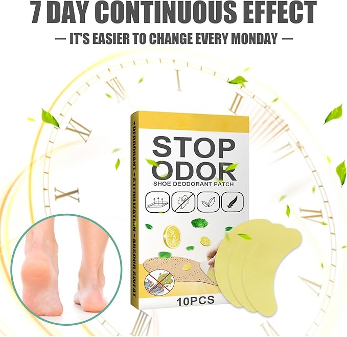Shoe Deodorizer Patches Replace Every 7 Days with Lemon and Calamus Extract, Foot and Sock Odor Eliminator Stickers, 10 Count
