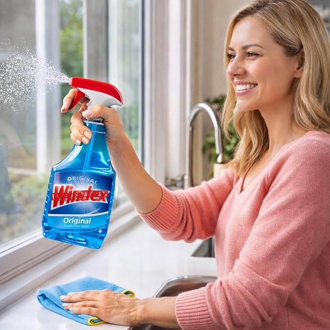 Complete Window Cleaning Kit – 2 Glass Cleaners + 2 Premium Microfiber Towels + Professional Squeegee – Streak-Free Shine – Colors May Vary