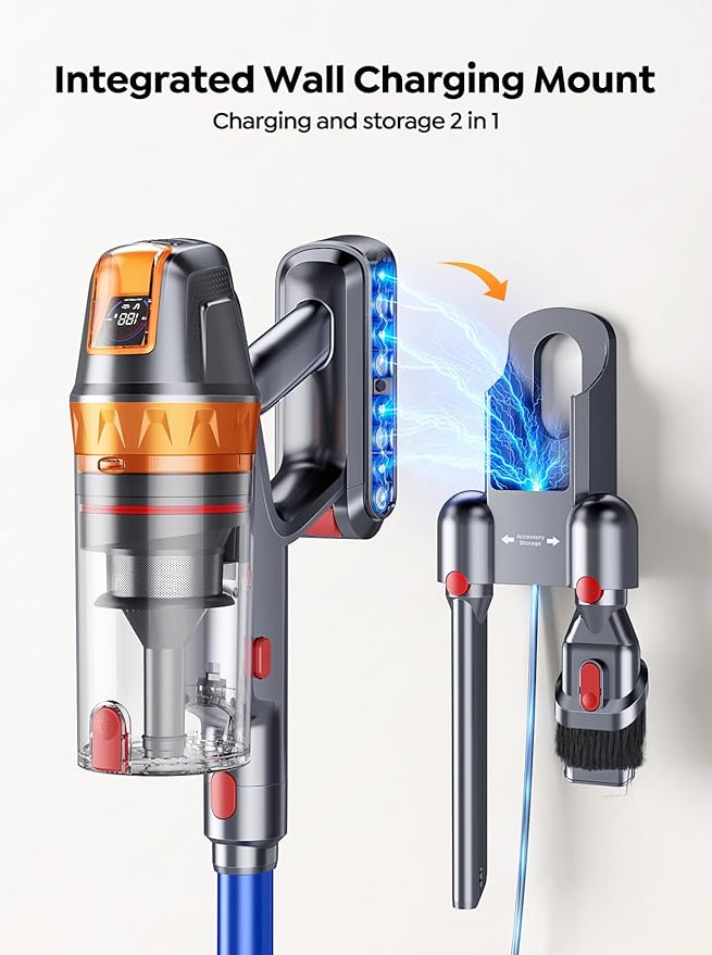 Cordless Vacuum Cleaner, 650W with Extra Mattress Cleaning Tool, 55KPA Stick Vacuum Cleaners for Home 70 Mins Runtime, Self-Standing, Wall Mount Charging, Rechargeable Vacuum for Floor Carpet Pet Hair