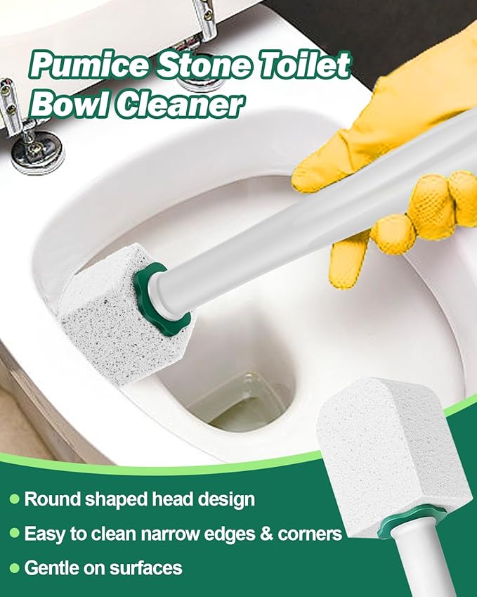 Dukars 10 Packs Pumice Stone Toilet Bowl Cleaner with Long Handle, Heavy Duty Toilet Hard Water Stain Remover,Best Toilet Bowl Cleaner (10, White)