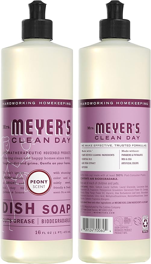 Mrs. MEYER'S Kitchen Set, Dish Soap, Hand Soap, and Multi-Surface Cleaner, 3 CT (Peony)