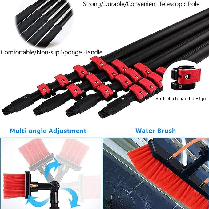 Water Fed Pole Kit Outdoor Window Cleaner Glass Solar Panel Cleaning Tools, Window Washing Kit with 3.6 to 12 M Telescoping Extension Pole (55cm Brush 39FT/12M)