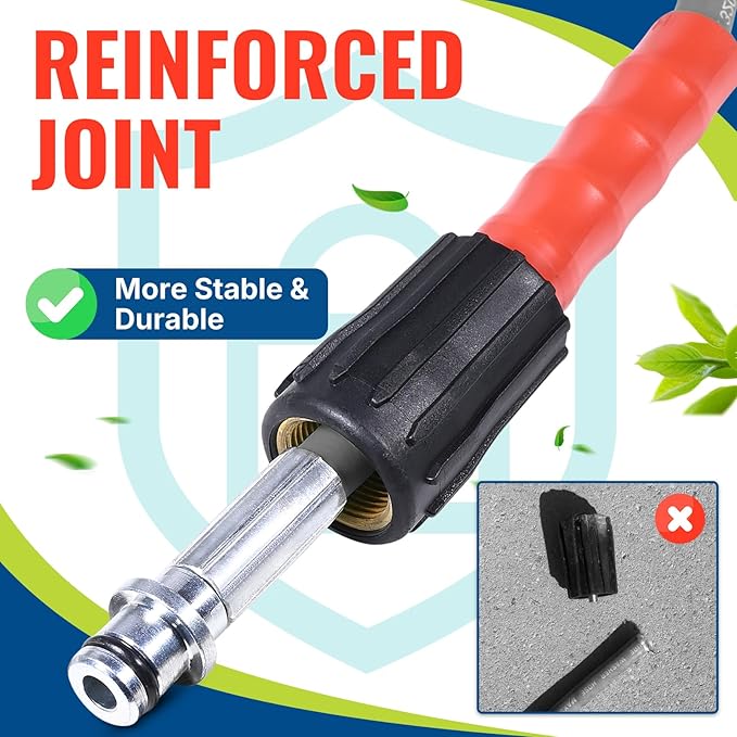 YAMATIC Upgraded Flexible Pressure Washer Hose 50FT 1/4", 3200 PSI Non-Kink Replacement with M22-14mm & 3/8" Quick Connect Adapters, Extension for Gas Power Washer Troy-Bilt Ryobi Honda Craftsman