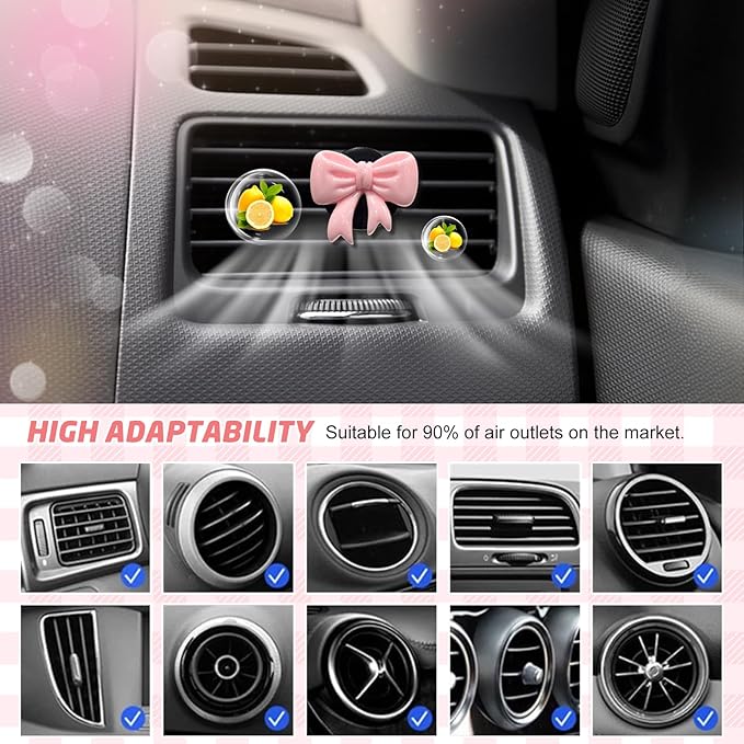 8 PCS Coquette Pink Bow Car Air Freshener Vent Clip, Cute Aesthetic Cars Scent Air Fresheners Vent Clips Decorations, Automotive Interior Accessories for Women Girl