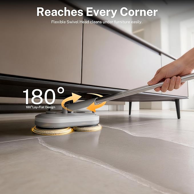Cordless Electric Spin Mop with 220 RPM High Speed Motor for Hardwood Tile Laminate and Vinyl Floors with 6 Gray Pads