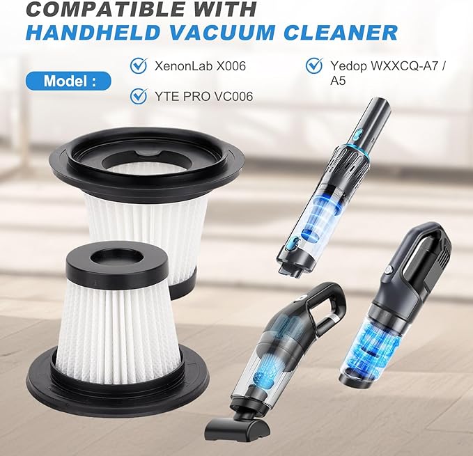 Filter Replacement Compatible with XenonLab X006 / YTE PRO VC006/ Yedop Handheld Vacuum Cordless, Washable Car Handheld Vacuum Filter Accessories Part (6 Pack)