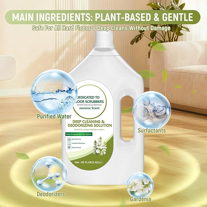 82 FL OZ/2.42 L Jasmine Scent Floor Cleaning Solution Compatible with Tineco iFLOOR 2/3/5 & FLOOR ONE S3/S5/S6/S7 PRO, Floor Cleaner Refill for All Cordless Wet/Dry Vacuum & Robot Vacuums Mop
