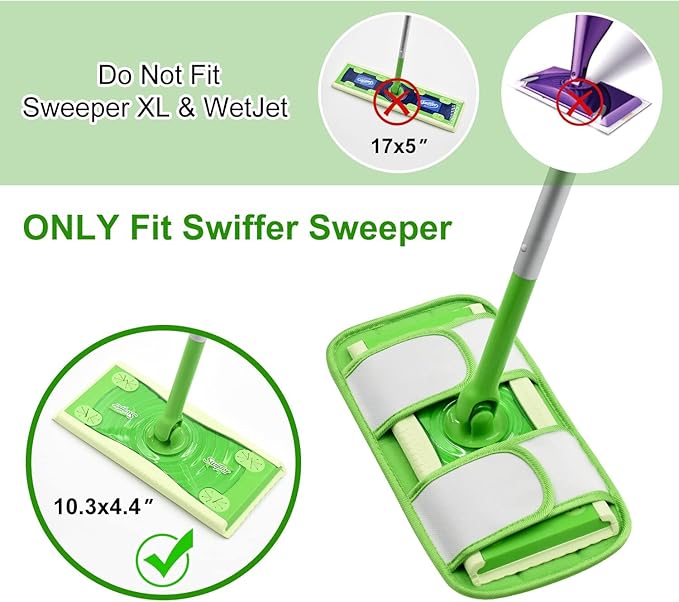 Reusable Mop Pads for Swiffer Sweeper Mops Microfiber Mop Floor Pad Refills Compatible with Sweeper Washable Mop Head Pads Replacements for Multi Surface Dry & Wet Floor Cleaning, 2 Pack