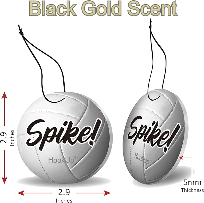 Volleyball Car Air Freshener by HookUp - 4 Pack - Black Gold Scent (Extra Strong) | Unique Volleyball Gift for Players, Coach, Fans | Hanging Car Accessory with Long Lasting Fresheners Smell
