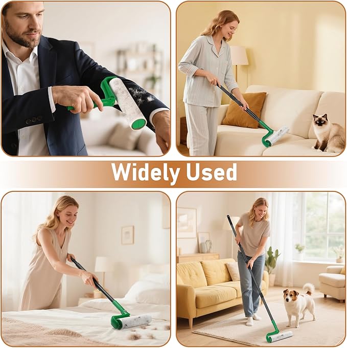 10" Large Lint Roller for Pet Hair Extra Sticky with Extra 3 Refills, Long Handle Floor Sticky Rollers with Big Lint Rollers Refills for Cleaning Carpets, Cars, Furniture