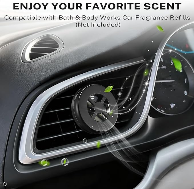 Car Fragrance Holder Compatible with Bath & Body Works Refills (Not Included), Air Freshener Vent Clip or Visor Clip, Refillable Scent Holder, Easy to Open Car Diffuser Accessory