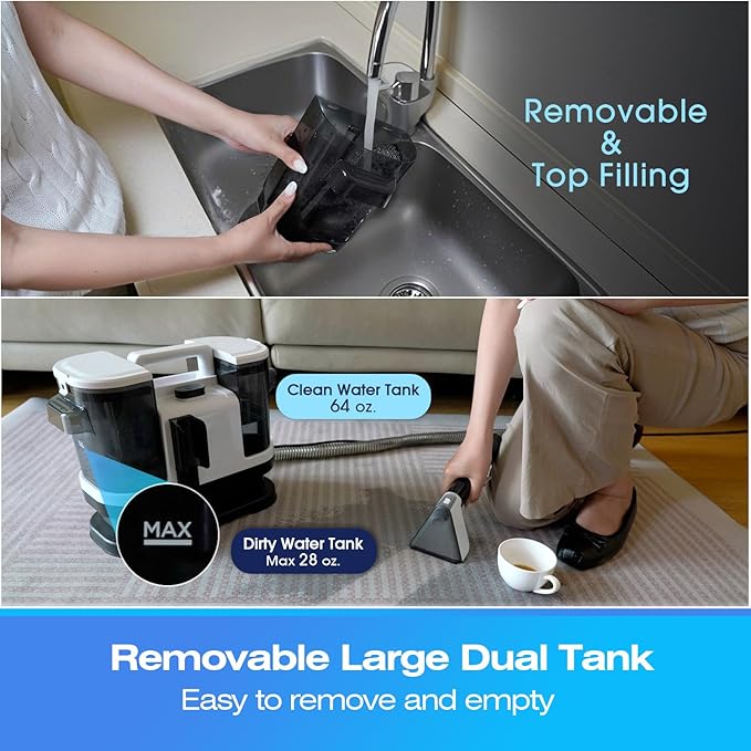 Carpet Cleaner Machine, 18Kpa Powerful Suction, Spot Cleaner & Pet Stain Remover, Self-cleaning, Large Dual Water Tank, Deep Cleaning for Carpet, Area Rugs, Upholstery, Cars, H6