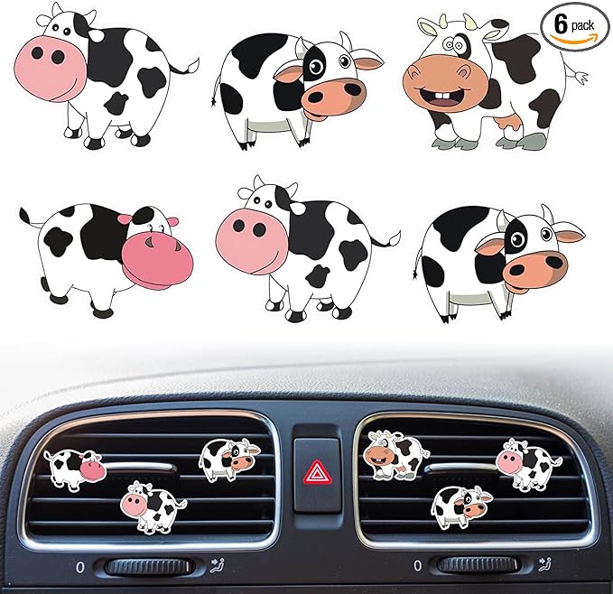 6 Pcs Cow Print Air Vent Clips, Cute Cow Car Air Fresheners Vent Clips Funny Car Decoration Cars Interior Decor Cars Accessories for Women Men