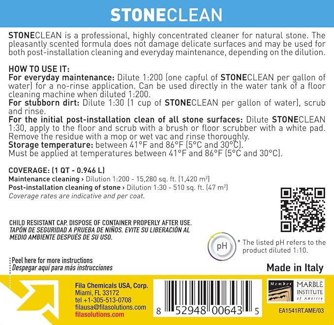 FILA Surface Care solutions STONECLEAN Natural Stone Cleaner, 1 GAL (1QT)
