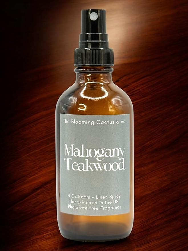 The Blooming Cactus & Co. Home | Linen | Room Spray - Air Freshener - Odor Eliminator - Car Air Freshener - Fabric Refresher - Mist Hand Poured - Made in USA – (Mahogany Teakwood)