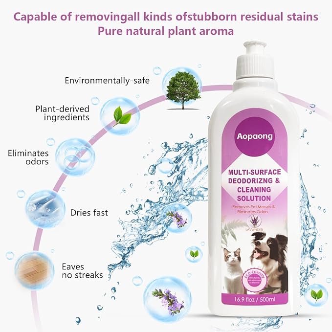 Multi-Surface Floor Cleaning Solution Lavender Scent Household Floor Cleaner Care for All Robot Vacuums with Mopping and Cordless Wet/Dry Vacuums (16.9Fl Oz/500ML)