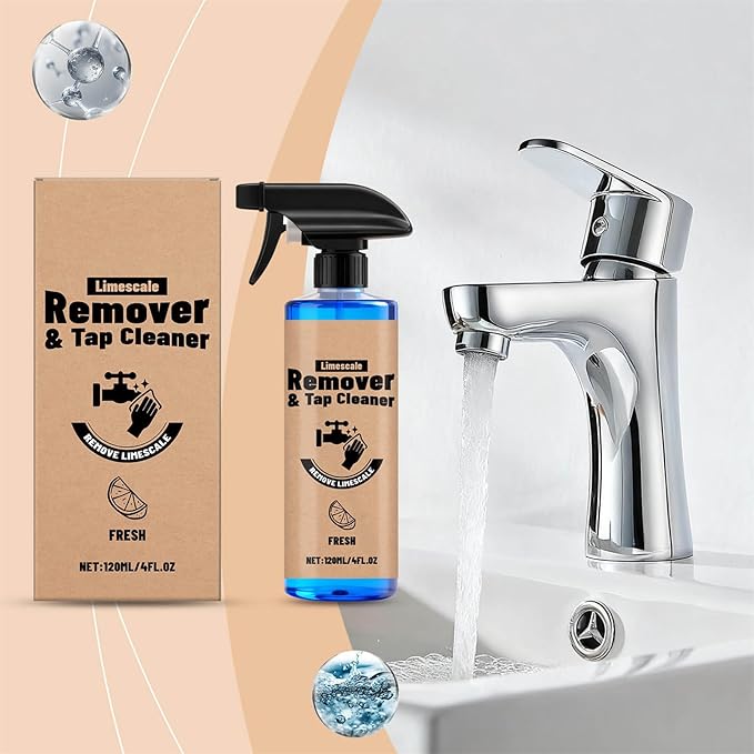Limescale Remover & Tap Cleaner, Hard Water Stain Cleaner - Powerful Stain Remover for Faucets, Showerheads, Sinks, Stainless Steel Surfaces for Bathroom & Kitchen (2)
