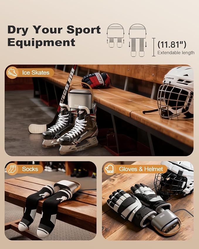 SOTHING Boot Dryer, Portable Shoe Dryer for Sneakers, Ozone Deodorizer, Retractable Hoses, 95W Rapid Drying, 3 Heat Levels, LED Touch Panel, 1–9H Timer, for Work Boots, Soccer Cleats, Gloves