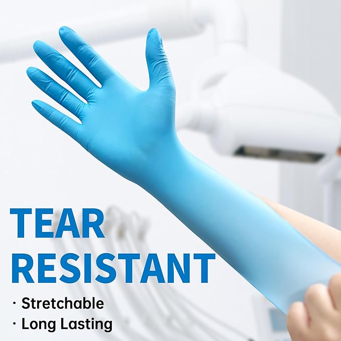 Medical Blue Nitrile Disposable Exam Gloves, 4.5 Mil 100 Pcs Powder-Free Latex-Free Food-Safe for Lab Cooking Cleaning