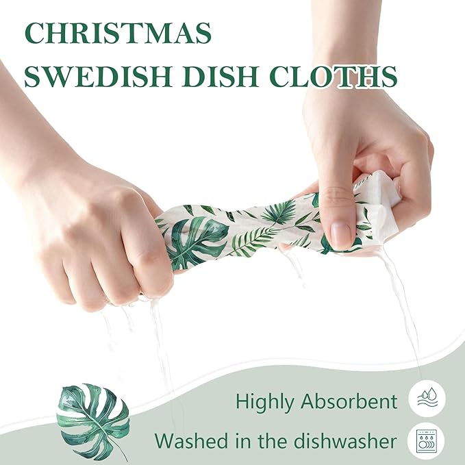 Mixed Plants Swedish Kitchen Dishcloths Dish Towels 6 Pack, Plants Dish Towels for Kitchen, Swedish Dishcloth with Ferns, Paper Towels Reusable, Dish Cloth Towel Cleaning Wipe for Home Party