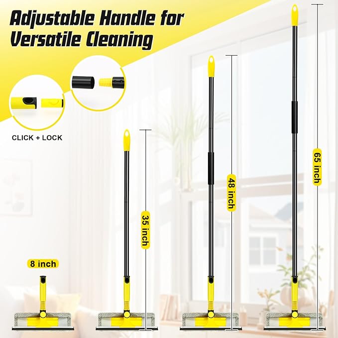 Window Squeegee with Extension Pole for Home, Professional Squeegee for Window Cleaning Tool Kit with Scrubber, 2 in 1 Rotatable Window Washing Kit for Car Glass Shower Indoor & Outdoor High Windows