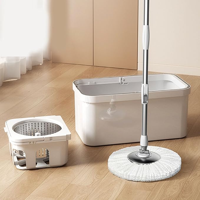Spin Mop Bucket with Wringer Set, 360 Degree Spin Mop Bucket Floor System with Microfiber Mopping Head and Wringer Mechanism, Suitable for Floor