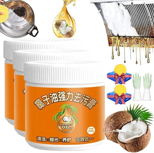 RJDJ Multi-Purpose Coconut Oil Cleaning & Polishing Paste, Stainless Steel Cookware Cleaner, Natural Coconut Oil Cleaning Paste, Powerful Kitchen All-Purpose Cleaner for Oven, Pot and Stove (3pcs)