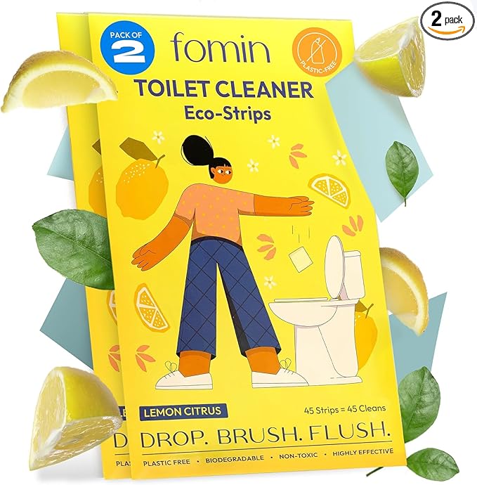 FOMIN Non-Toxic Toilet Bowl Cleaner Strips - (90 Strips) - Plastic-Free, Septic Safe Toilet Cleaning Strip, Remove Stains & Odors - The Ultimate Cleaning Solution