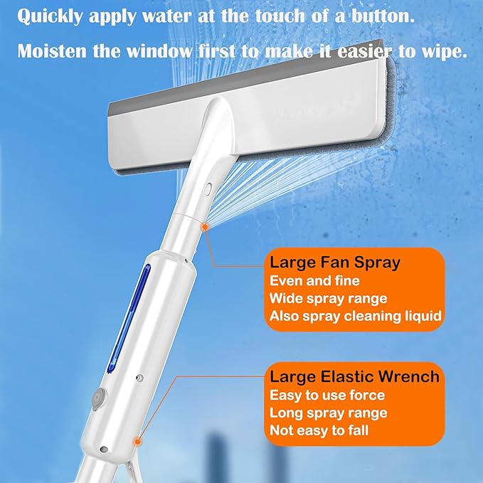 RV Window Cleaning Squeegee with Spray, Max 73.3" Handle, Motorhome & Camper Exterior Glass Cleaner, 3-in-1 Spray Mop for High Windows, Home & Car