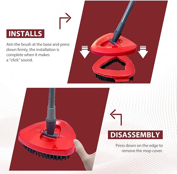 Spin Mop Scrub Brush Head, Triangle Stiff Bristle Scrubber Mop Head for Bathroom, Kitchen, Bathtub, Tile and Floors