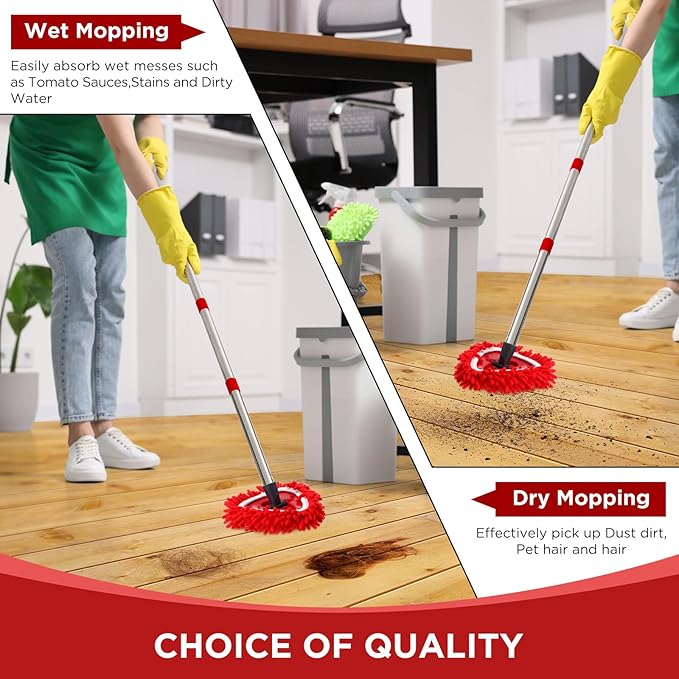 Baderke 3 Pack Chenille Mop Heads Replacements Compatible with 1 Tank System Chenille Duster Replacement Heads Microfiber Spin Mop Refill Pads Reusable Dust Refills for Floor Cleaning (Red)