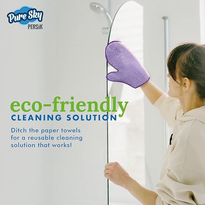 persik Pure-Sky Ultra Microfiber Cleaning Glove – JUST ADD Water No Detergents Needed - 2-in1, Combination for Glass and Multipurpose – Streak Free Magic Window Polishing Glove - Removes Stains, Dust