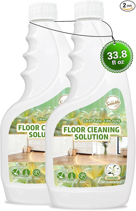 Snowlily 2 Pack Floor Cleaner Solution for Hardwood & Tile Floors, Compatible with Roborock, All Robot Vacuum Mops & Wet Dry Vacuum Cleaners, 1:100 Dilution Ratio