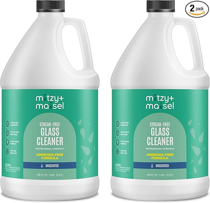 Ammonia Free Glass Cleaner - (2) Two Pack of 1 Gallon Jugs (2 Gallons Total) - Non-Toxic Streak-Free Interior Cleaning Spray for Windows, Stovetops, Stainless Steel & More