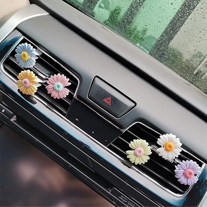 2 Pieces Daisy Flower Air Vent Clip Cute Car Air Freshener Clip Boho Car Air Outlet Decorations Charm Car Inter Decor Accessories for Girls Women