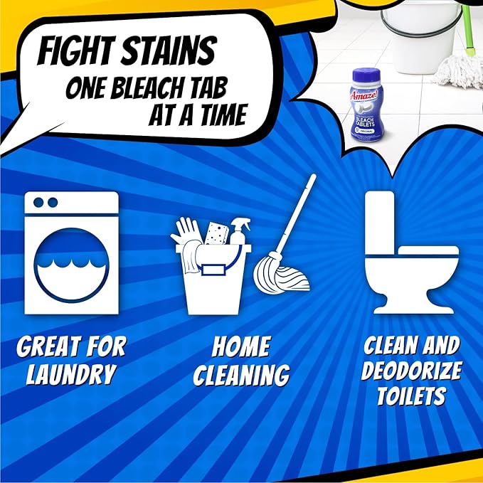 AMAZE Ultra Concentrated Bleach Tablets [6 bottles] - Original Scent - for Laundry, Toilet, and Multipurpose Home Cleaning. No Splash Liquid Bleach Alternative