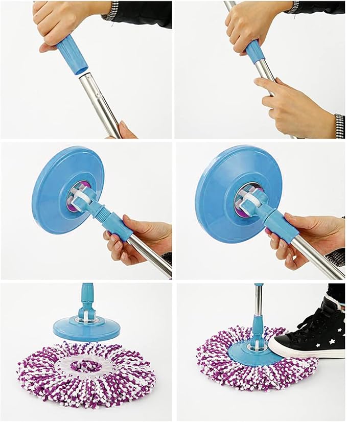 Spin Mop Pole Handle Replacement 360 Rotating Floor Mop Telescopic Handle No Foot Pedal Version Floor Cleaning Scraper for Home Office Hotel (Blue)