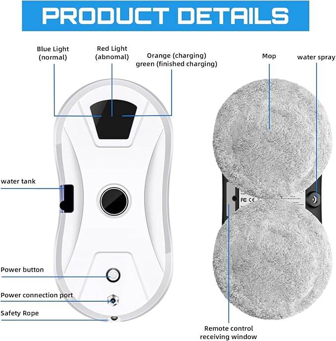 Automatic Window Cleaning Robot with Water Spray - Electric Intelligent Robot Window Cleaner Glass Cleaning with Remote Control - Smart Window Washer Robot Suction