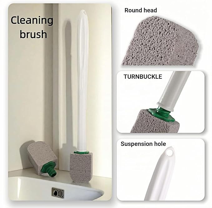 Pumice Stone Toilet Cleaning Kit with Long Handle - Effortless Hard Water Stain Remover for Toilets, Tubs & Tile - Includes 1 Handle + 3 Pumice Stones, Safe for Porcelain & Ceramic Surfaces