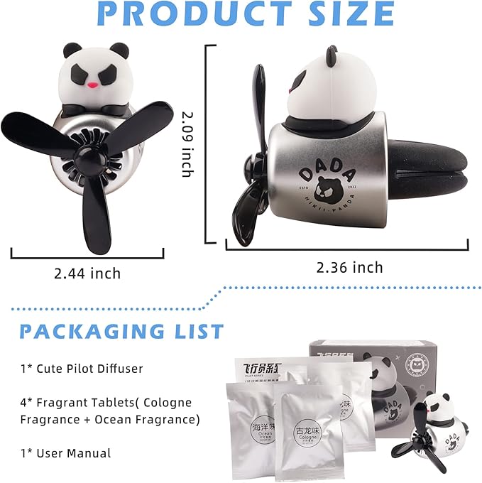 Car Air Freshener Cute Cartoon Panda Bear Pilot Car Diffuser Rotating Propeller Automotive Air Outlet Fan Creative Car Perfume Decoration Cool Car Accessories