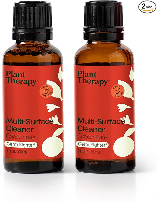 Plant Therapy Germ Fighter Blend All Natural Multi-Surface Cleaner Concentrate, Use to Clean Countertops, Stovetops, Tile, Microwave, 30 mL (2-Pack)