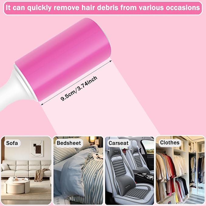 Washable Gel Lint Roller 3 Pack, Reusable Sticky Lint Roller Portable Pet Hair Remover Cleaner for Clothes, Travel, Home, Large with Cover and Foldable Mini Remover, Pink