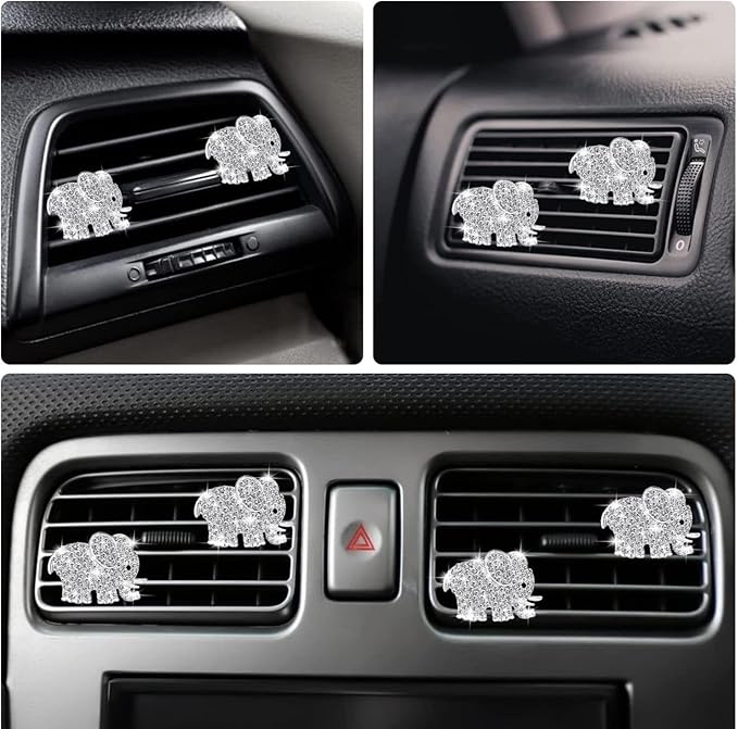 4Pcs Bling Elephant Air Vent Clips,Crystal Car Air Fresheners Vent Clip Cars Diffuser Vent Clip Rhinestone Diamond Elephant Cars Decoration Interior Decor Bling Car Accessories