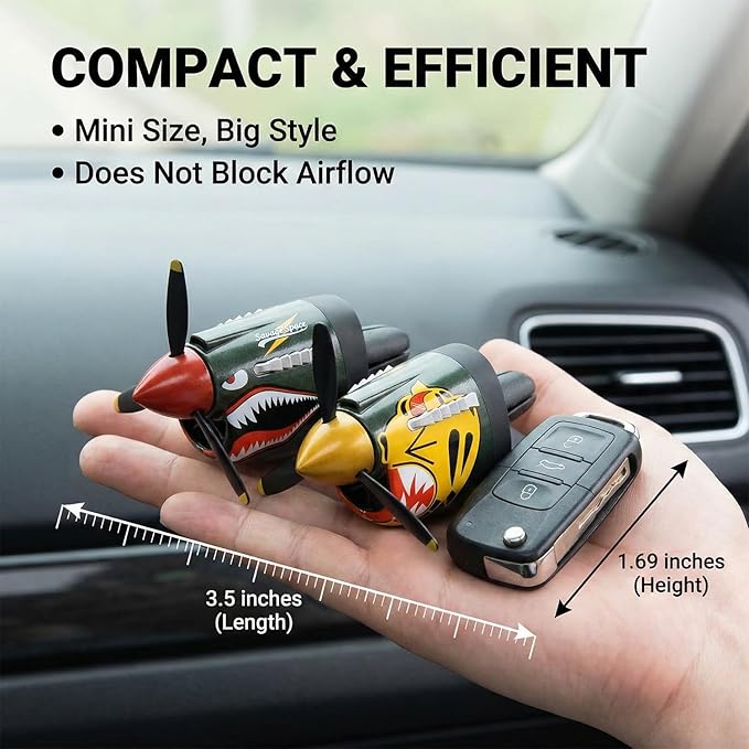 P-40 Warhawk Car Air Freshener with Spinning Propeller - Vent Clip Dashboard Decor for Men, Long Lasting Odor Eliminator & Aviation Gift (Style-B-2PCS)